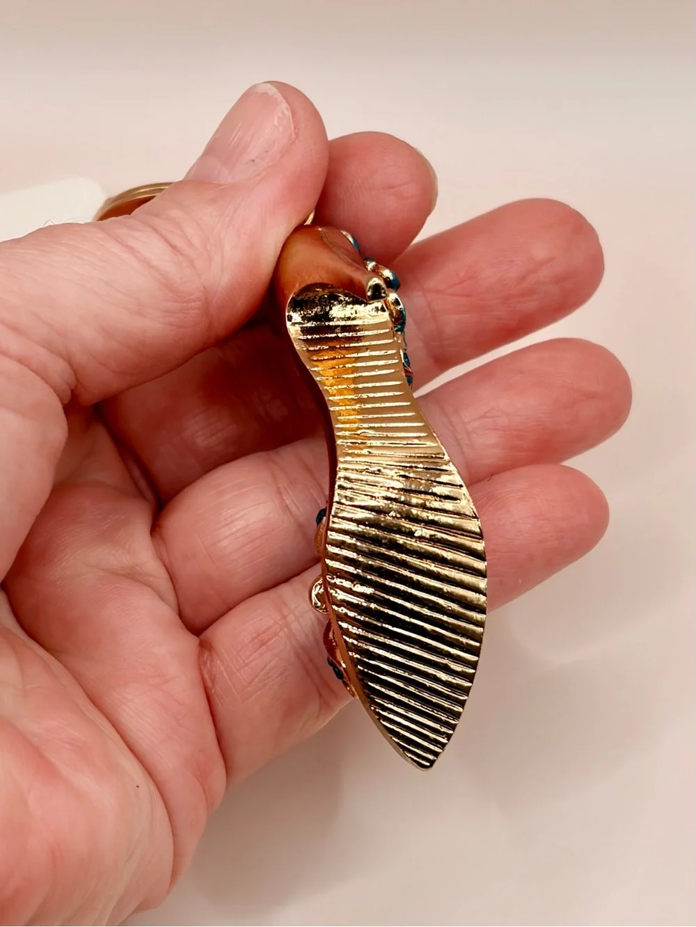 Bougie Gold High Heel Keychain with Blue Crystal Flower Accents